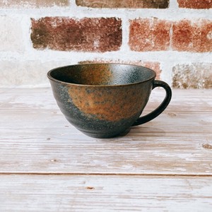 暖彩スープカップ 黒備前　日本製 美濃焼 食器 陶器 スープ 手付き おしゃれ カフェ たっぷり