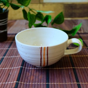 Soup Cup Craft Lace White Line Made in Japan Mino Ware Plates Soup Cafe
