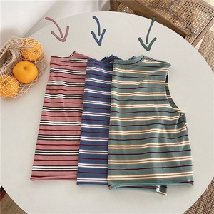 Sleeveless Stripe Outerwear Ladies Top T-shirt Blouse