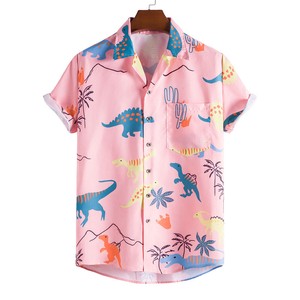 Button Shirt Dinosaur Floral Pattern Tops Casual
