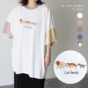 Cat family刺繍 オーバーサイズT 【in your pocket by stippy】【2022春夏】