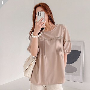 Button Shirt/Blouse Blouse Tops LADIES Short-Sleeve Simple