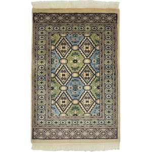 手織り絨毯　玄関マット　約60x90cm　ウール100％　ベージュ　パキスタン製　ラグ　民族柄【1858】