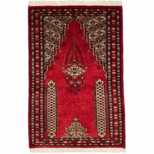 手織り絨毯　玄関マット　約60x90cm　ウール100％　レッド　パキスタン製　ラグ　民族柄【36801】