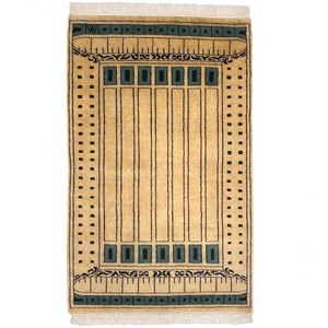 手織り絨毯　ラグ　約80x120cm　ウール100％　ベージュ　パキスタン製　マット　モダン【430】