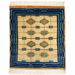 手織り絨毯　ラグ　約60x70cm　ウール100％　ベージュ　パキスタン製　マット　モダン【45428】