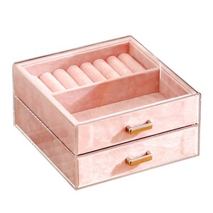 Acrylic Jewelry Storage Box 2 Steps Pink Jewelry Case Ring Pierced Earring Storage Case