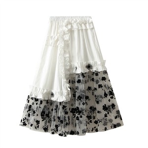 Irregularity Floral Pattern Skirt Long Skirt Elastic Waist Flare Skirt