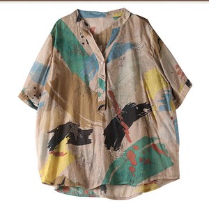 Ladies Leisurely Gold Leaf Processing Print Dress Shirt 4 63 Clothing
