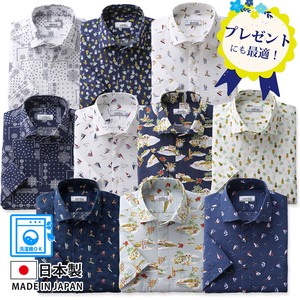 メンズ/日本製/リップルプリント半袖シャツ