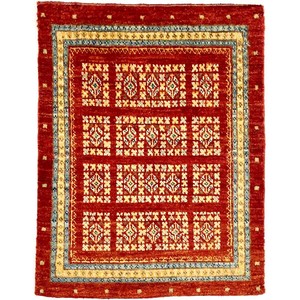 手織り絨毯　ラグ　約60x90cm　ウール100％　レッド　マット　アフガン製【35984】