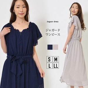 Casual Dress Jacquard Waist Shirring L One-piece Dress Ladies' M