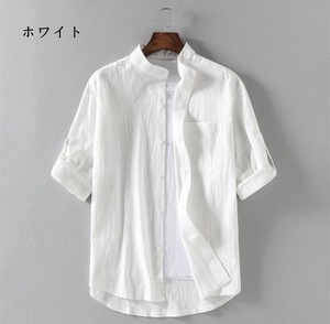 シャツ メンズ カジュアルシャツ　五分袖　無地　立ち襟　スタンドカラー　モテシャツ 通勤 BQ2586