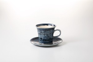 ラインスパイラル藍釉碗皿