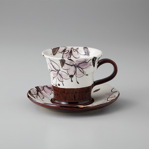 アメ釉花紋コーヒー碗皿