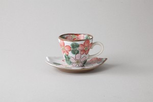 手描き赤桜 コーヒー碗皿