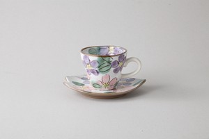 手描き赤紫桜 コーヒー碗皿