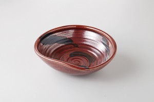 赤釉黒刷毛目盛鉢