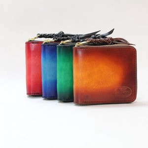 4 Colors Genuine Leather 2 Wallet ARROW Gradation Dyeing Mini Wallet