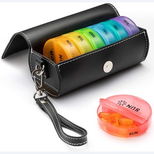 Leather Cover Pill Case Case Supplement Case One Day 2 Portable Pill Case Carry