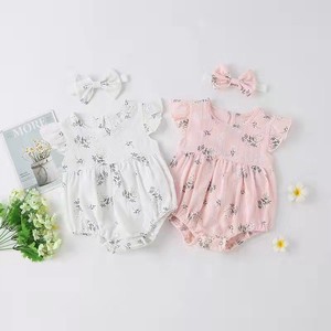 Baby Dress/Romper White Floral Pattern Hair Band Rompers Kids