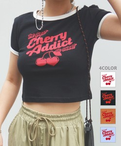 Cherry Print Gauze Jersey Stretch T-shirt