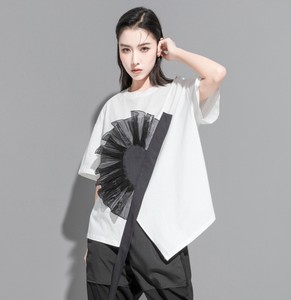 Solid Flower Design Irregularity T-shirt Short Sleeve Ladies Outerwear 32 3