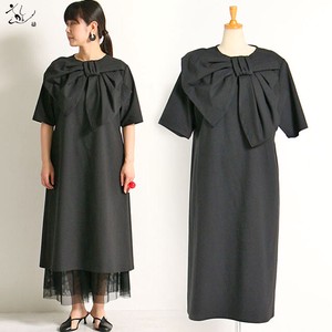 7 Linen Stretch One-piece Dress Made in Japan Ribbon