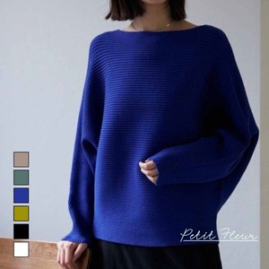 Sweater/Knitwear Dolman Sleeve Rib-Knit Boat Neck Sweater