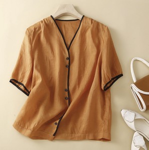 Button Shirt/Blouse Short-sleeved Tops