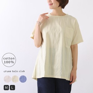 Button Shirt/Blouse Pullover Plain Color Check Short-Sleeve