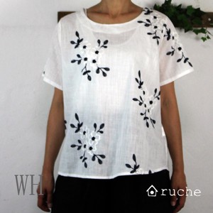 Natural Floral Pattern Embroidery Fabric T-shirt Natural