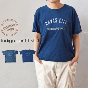 Indigo Dyeing Print T-shirt Cotton
