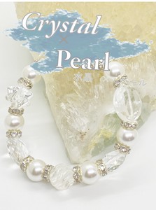 【宝石質】天然石クリスタル(水晶)[AAAランク] 貝パール　ブレスレット　アクセサリー