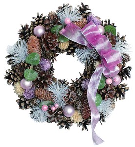 【予約商品】【2022クリスマス】彩か｜Saika　クリスマスリース　LED Ribbon Wreath- Round Leaf & Pink M