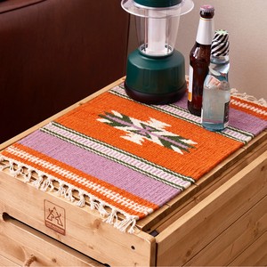 【キャンプで映える】手織りウールのキリム テーブルマット 約32×45cm 「イーシュ」オレンジ