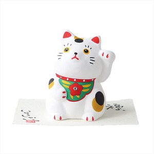 [中国製 陶器 ギフト] 民芸招き猫（白） [ボール箱]