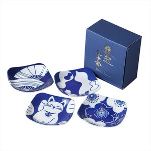 Mino Ware Porcelain Gift Indigo-Dyed Fortune Square Dish Fancy Box
