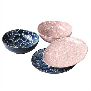 Mino Ware Porcelain Gift Sakura Triangle Plate bowl Pair Fancy Box