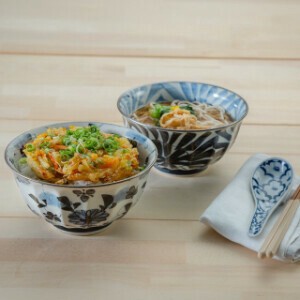 【波佐見焼】古染紋 手描き多用丼ペア　日本製