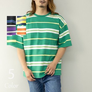 T-shirt Men's Short Sleeve Border Big Silhouette Crew Neck Cotton 100% Big Border T-shirt