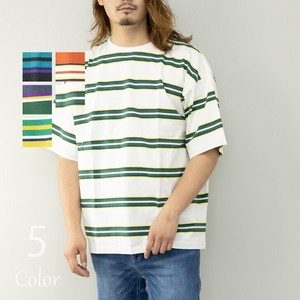 T-shirt Men's Short Sleeve Border Big Silhouette Crew Neck Cotton 100% Big Border T-shirt