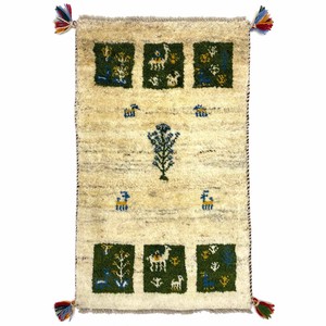 ギャッベ　ペルシャ　手織り絨毯　約50x80cm　ウール100％　ナチュラル　マット　ギャベ【988】