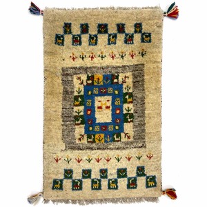 ギャッベ　ペルシャ　手織り絨毯　約50x80cm　ウール100％　ナチュラル　マット　ギャベ【986】