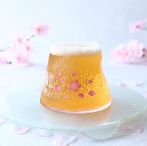 冷感桜舞富士山　宝永グラス　 ピンク【温度で変化　江戸硝子　日本製　ビールグラス】