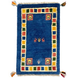 ギャッベ　ペルシャ　手織り絨毯　約50x80cm　ウール100％　ブルー　マット　ギャベ【997】
