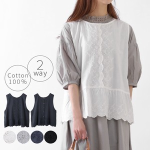 Sleeveless Blouse Wrap Lace Cotton Lace 2-Way Vest Button 5 6