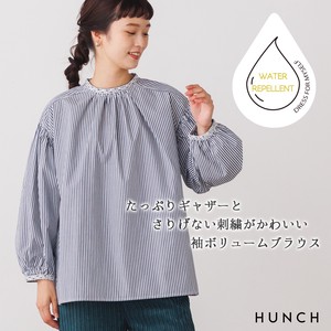 Button Shirt/Blouse Voluminous Sleeve Stripe Autumn/Winter