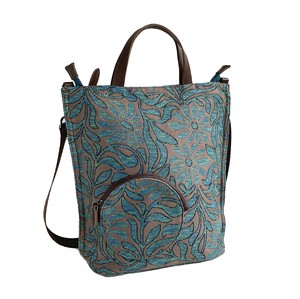 Cow Leather Attached Geometry Jacquard Fabric 2WAY Tote Bag 2