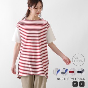Border T-shirt Cut And Sewn Short Sleeve Cotton 100% 25 8